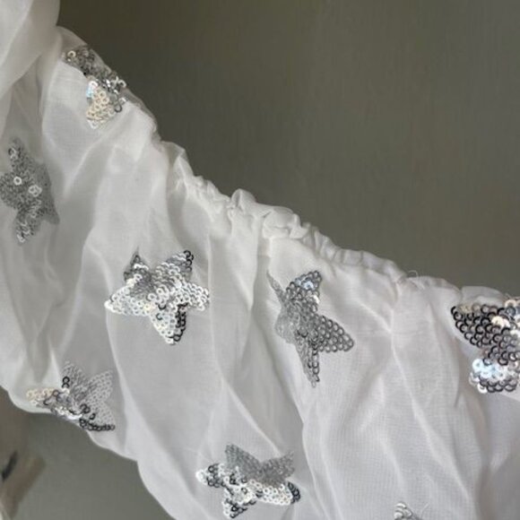 BuddyLove Womens Sequin Star Top White Puffy Long Sleeve Fashion Elegant outfit - Picture 15 of 16